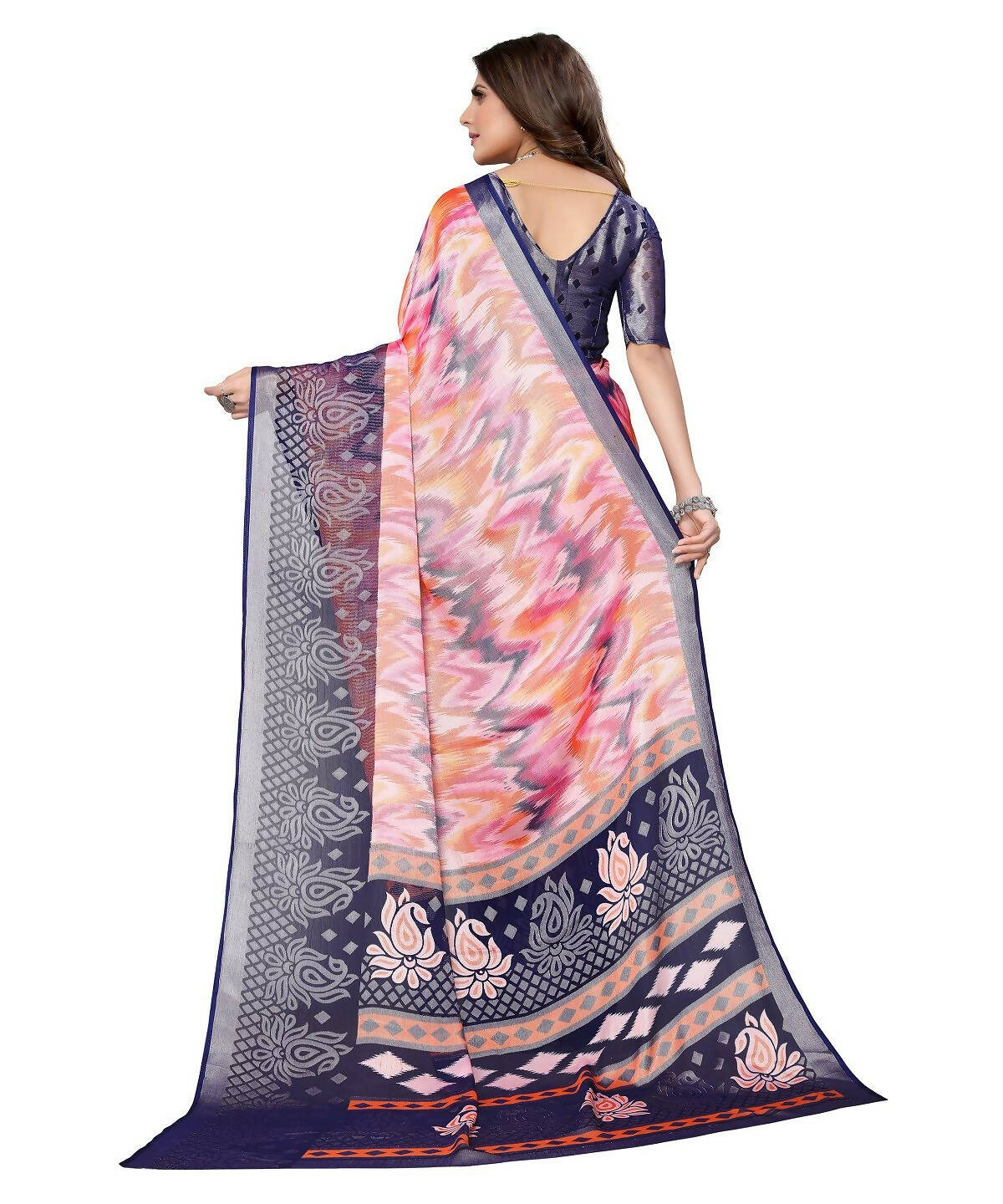 Vamika Navy Blue Chiffon Brasso Bollywood Style Woven Saree (KARUNA NAVY) | Grocsy