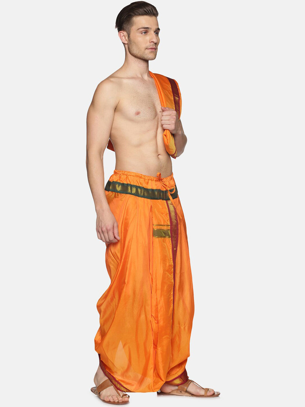 Sethukrishna Men Orange Readymade Dhotis | Grocsy