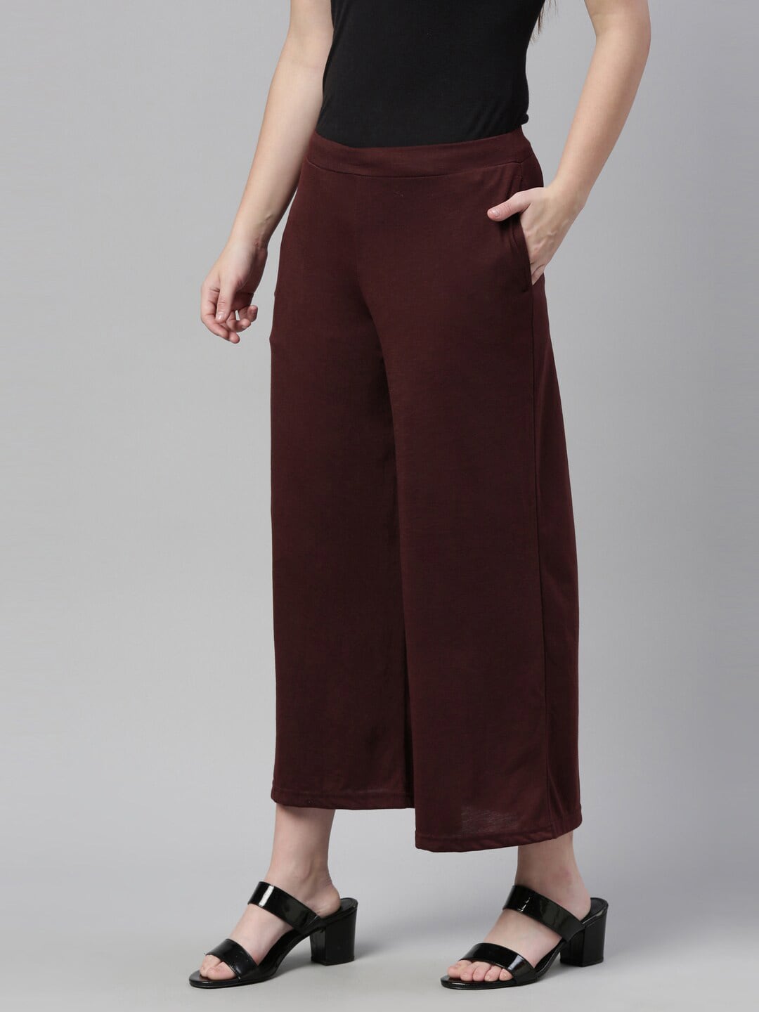 Souchii Brown Knitted Ethnic Palazzos | Grocsy