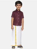 Sethukrishna Boys Maroon & White Shirt with Veshti | Grocsy