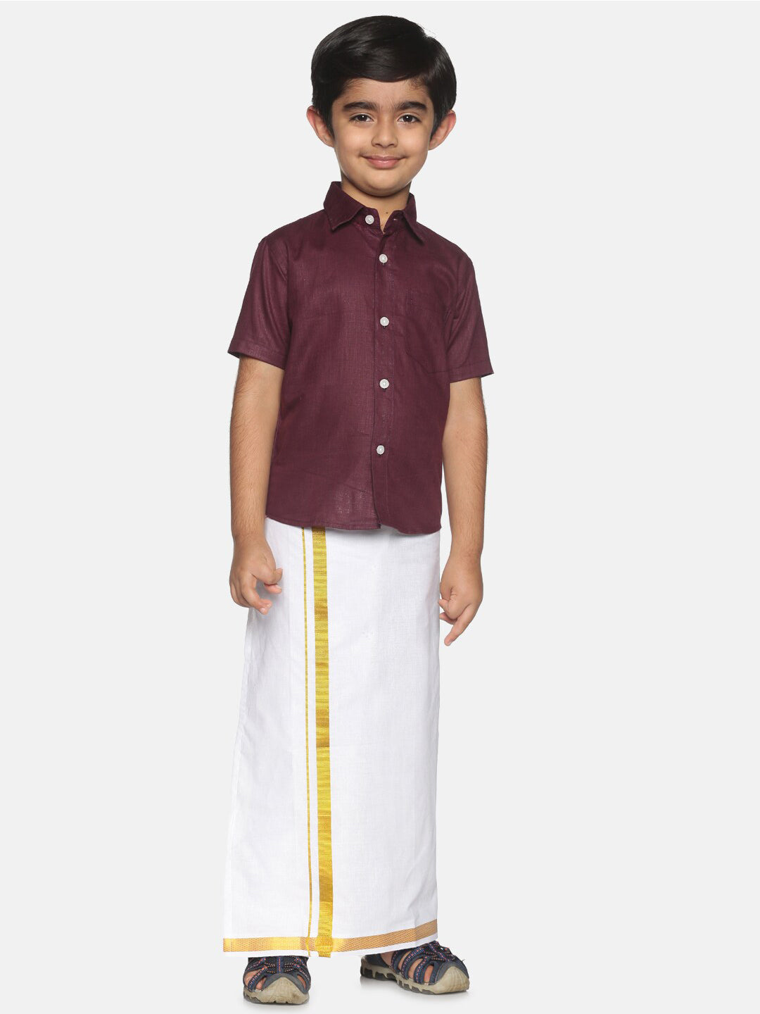 Sethukrishna Boys Maroon & White Shirt with Veshti | Grocsy