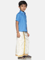 Sethukrishna Boys Blue & White Shirt with Veshti Set | Grocsy