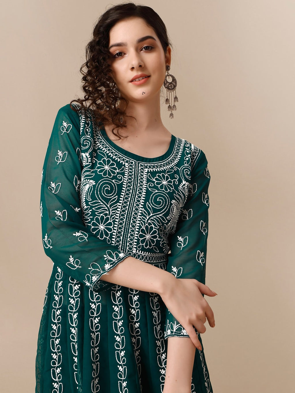 HERE&NOW Paneled Floral Embroidered Georgette Anarkali Kurta | Grocsy