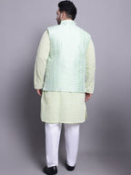 Sojanya Plus Plus Size Embroidered Pure Cotton Kurta With Pyjamas & Nehru Jacket | Grocsy