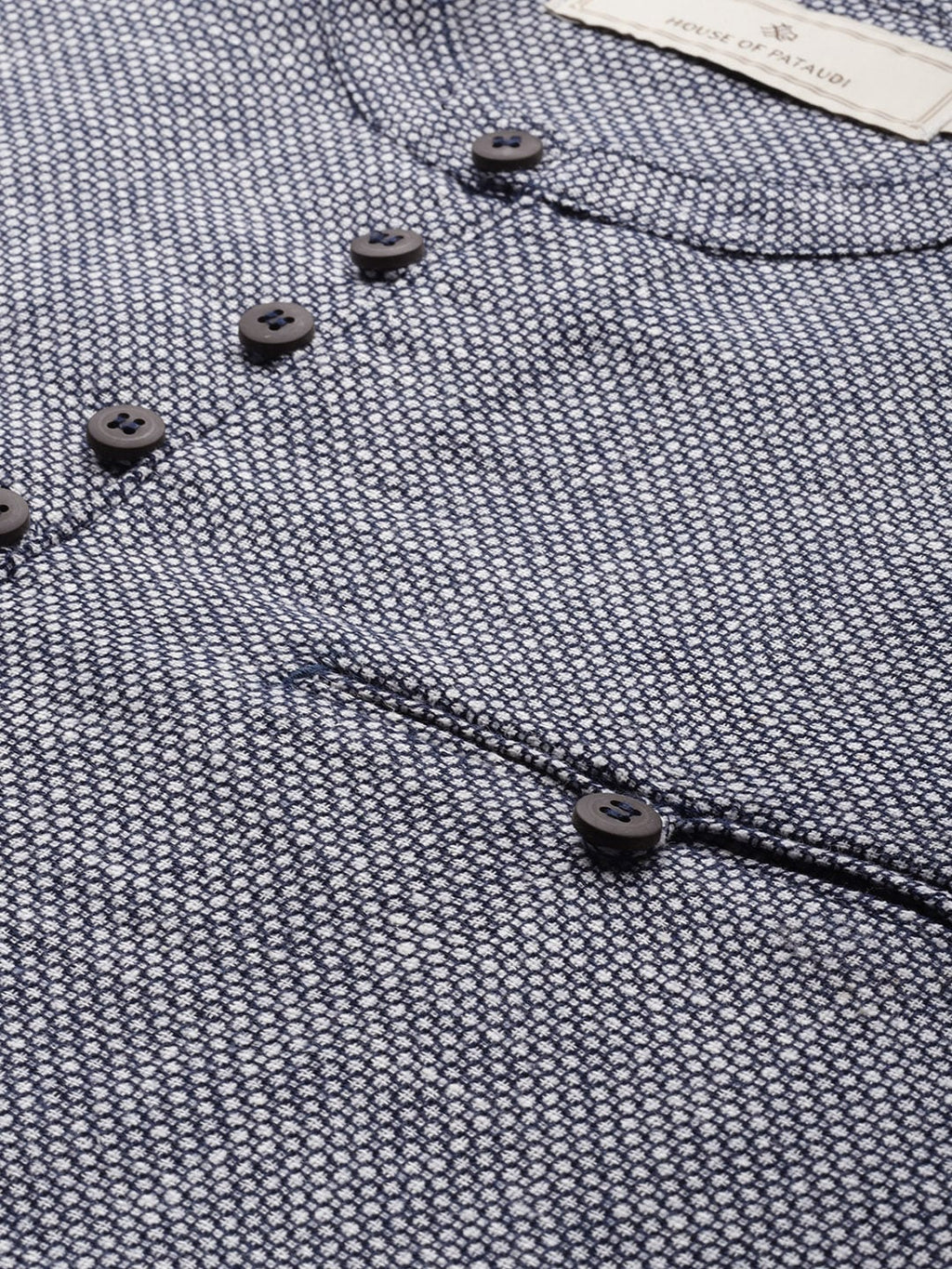 House of Pataudi Men Navy Blue & White Woven Design Straight Kurta | Grocsy