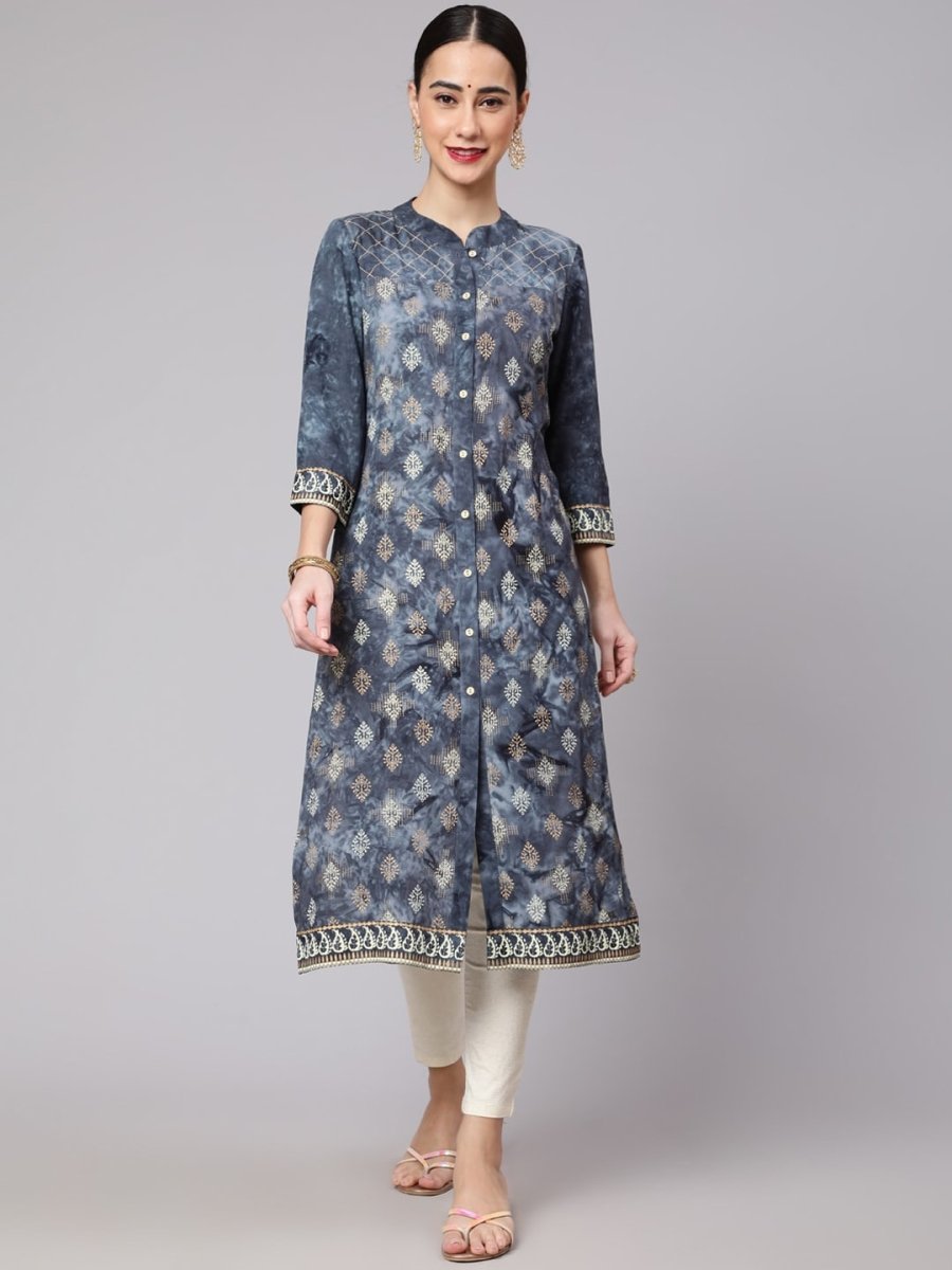 Aks Ethnic Motifs Printed Mandarin Collar Straight Kurta | Grocsy