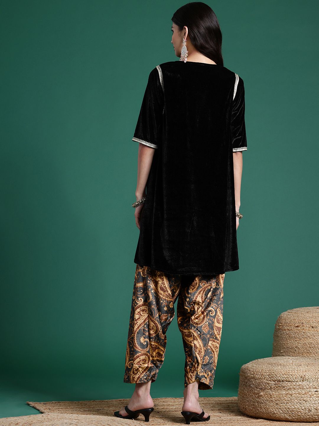 Sangria Women Velvet Gotta Patti Kurta with Salwar | Grocsy