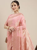 Saree Mall Pink Floral Linen Blend Banarasi Saree | Grocsy