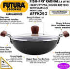 Hawkins Futura Hard Anodised Fish Fry Kadhai 26 cm Diameter 2.5 L with Lid (AFFK25G) | Grocsy