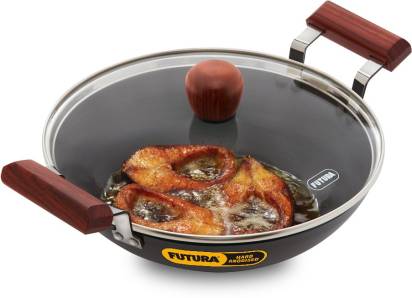 Hawkins Futura Hard Anodised Fish Fry Kadhai 26 cm Diameter 2.5 L with Lid (AFFK25G) | Grocsy