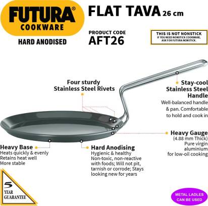 Hawkins Futura Hard Anodised Flat Tava 26 cm Diameter (AFT26) | Grocsy