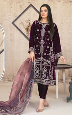 Anaita Purple Velvet Suit with Embroidery Sequence Work | Grocsy