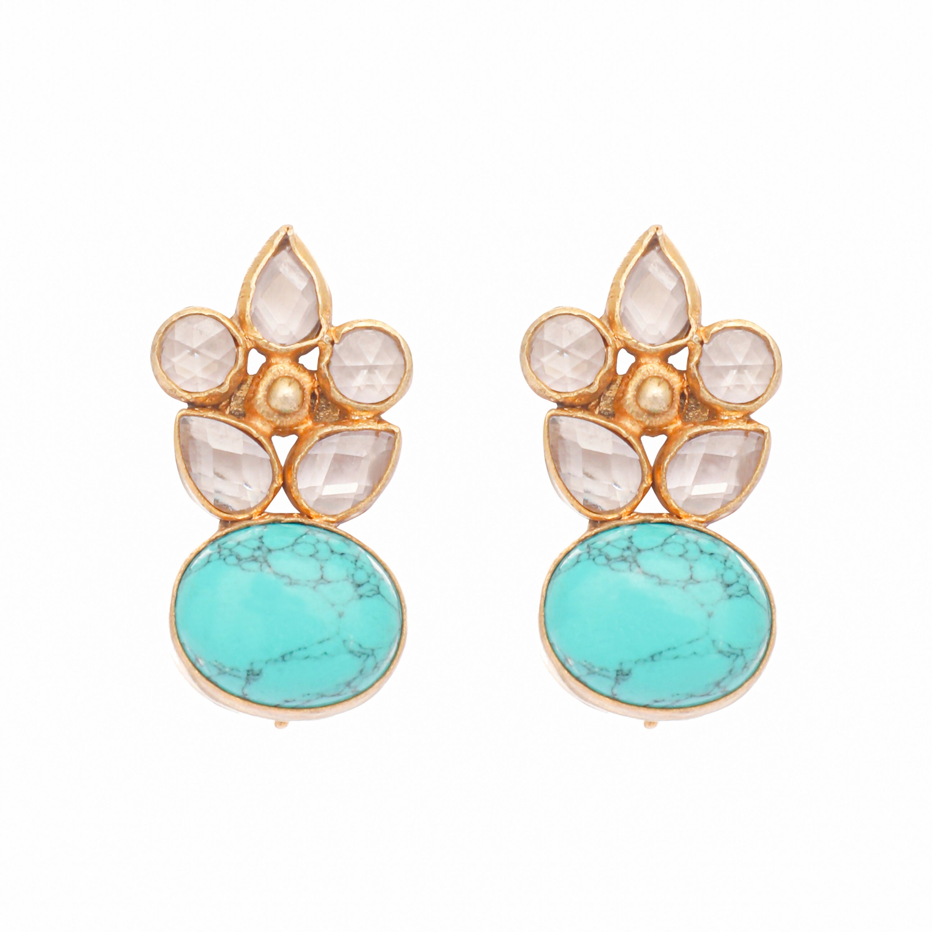 Nuyug 22K Gold Plated Turquoise Bloom Studs | Grocsy