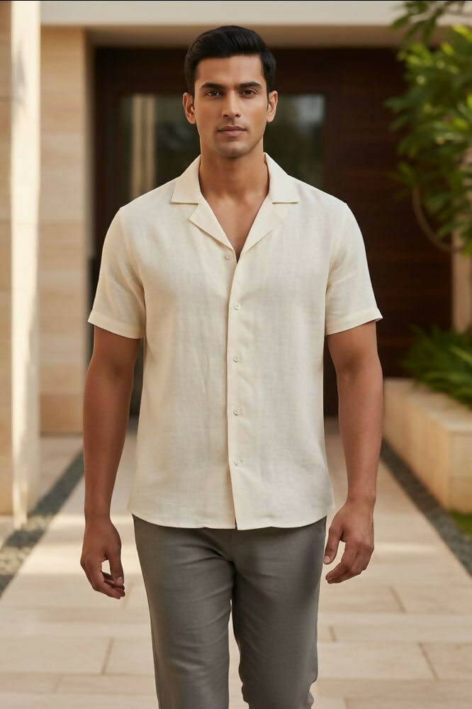 Sera — Cream Linen Shirt by Hilo Design | Grocsy