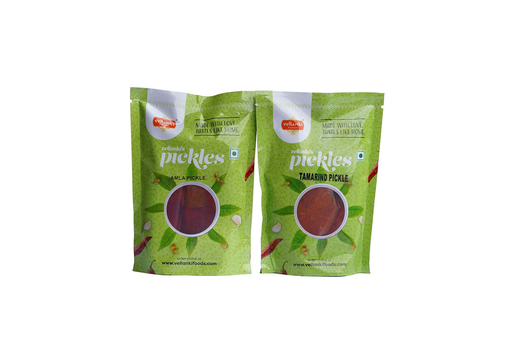 Vellanki Foods Tamarind & Amla Pickle Combo Pack | Andhra Achaar Duo 250g Each - Swadesiicart