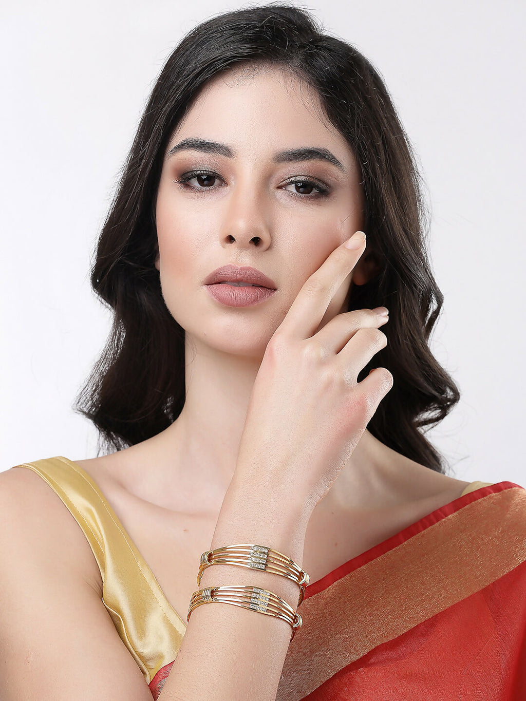 NVR Women Set of 2 Gold-Polished Kundan Studded Bangles