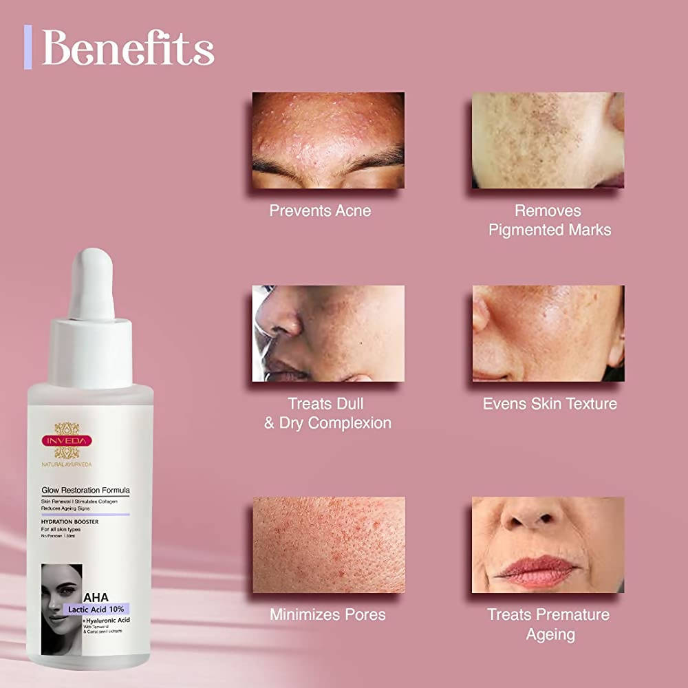 Inveda AHA Lactic Acid 10% + Hyaluronic Acid Glow Restoration Formula | Grocsy