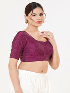 Joban Fashion Plum Taffeta Silk Elbow Sleeveless Front Open Blouse | Grocsy