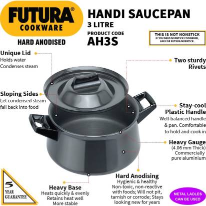 Hawkins Futura Handi Sauce Pan 21 cm Diameter with Lid 3 L (AH3S) | Grocsy