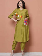 Women Republic Green Art Silk Embroidered Kurta with Afghani Salwar | Grocsy