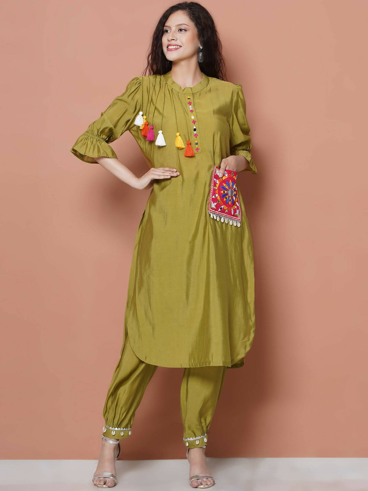 Women Republic Green Art Silk Embroidered Kurta with Afghani Salwar | Grocsy