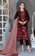 Anaita Maroon Velvet Suit with Embroidery Sequence Work | Grocsy