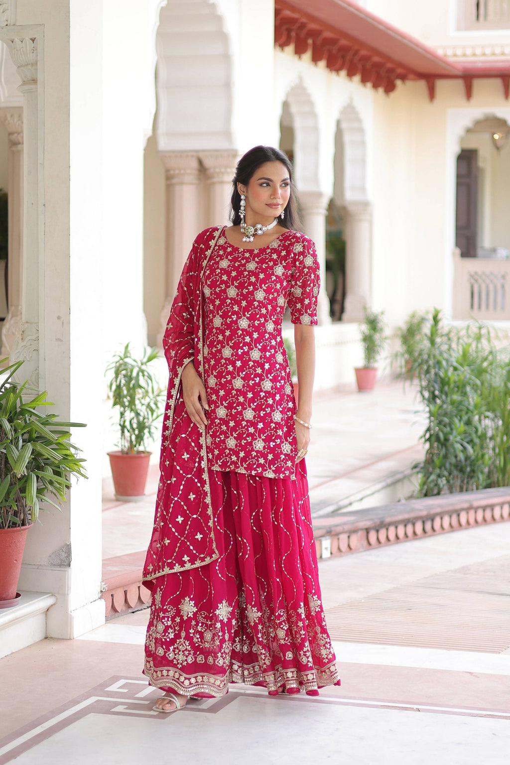 Joban Fashion Pink Readymade Kurta Set With Sequence embroidery Work | Grocsy