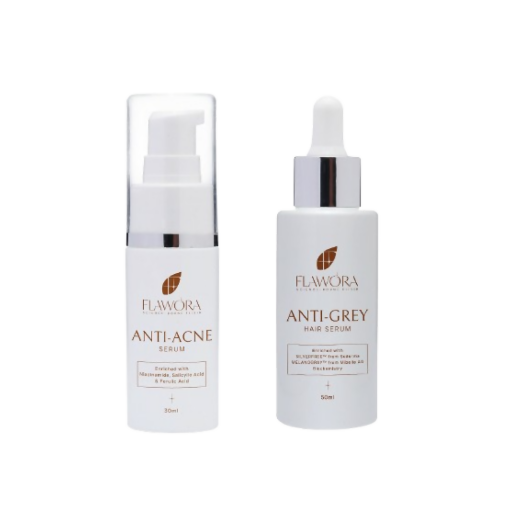 Flawora Set of Anti-Grey Hair Serum and Anti Acne Serum | Grocsy