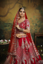 House of Panchhi Red Pure Silk Moti & Zarkan heavy embroidery Lehenga choli & Dupatta | Grocsy