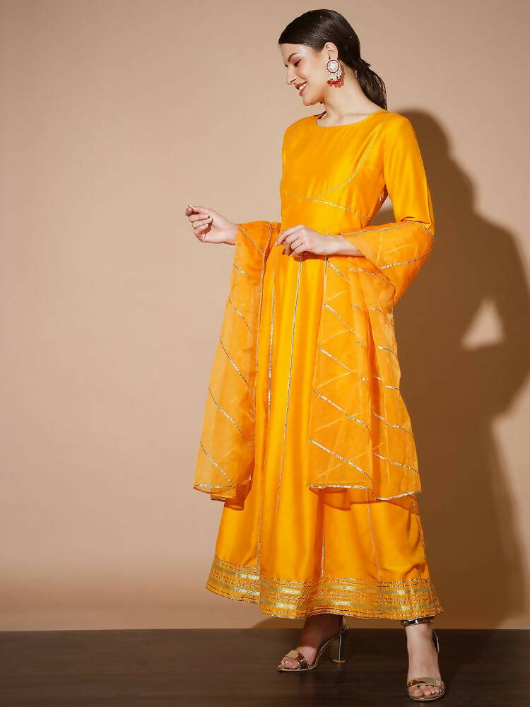 Myshka Women Mustard Solid Kurta & With Dupatta | Grocsy