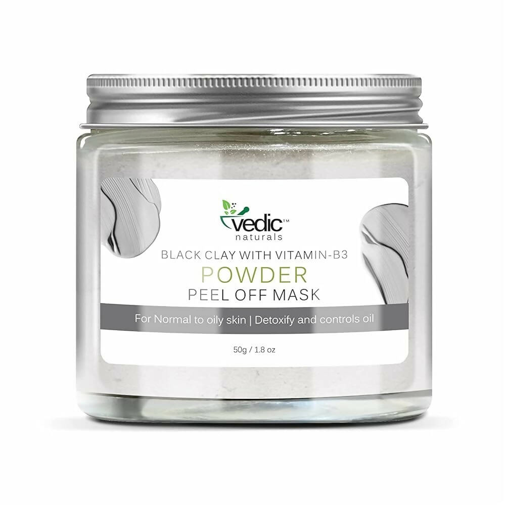 Vedic Naturals Black Clay With Vitamin-B3 Powder Peel Off Mask | Grocsy