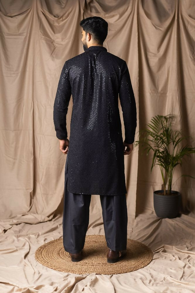 Black Rayon Thread Embroidery Work Kurta Set - Mahotsav | Grocsy