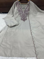 Teeya Creation Trends Grey Embroidered Kurta With Pant And Dupatta Set | Grocsy