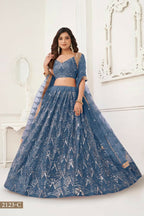 Aastha Fashion More Peach Butterfly Net Tone To Tone Thread Work, Sequence Work And Original Mirror Work Embroidery Wedding Wear Lehenga Choli | Grocsy