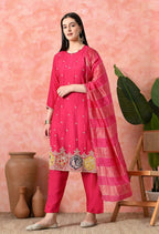 Joban Fashion Rani Premium Pure Viscose Print Dola With Handwork Kurta Set | Grocsy