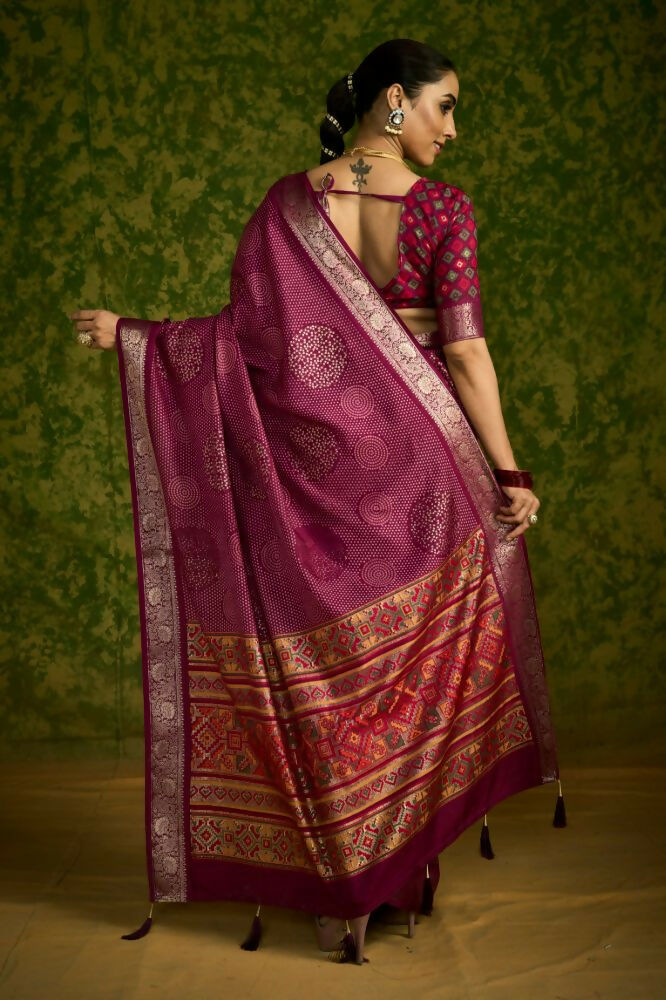 Joban Fashion Maroon Velvet Tussar Silk with Foil Print Saree | Grocsy