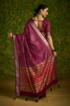 Joban Fashion Maroon Velvet Tussar Silk with Foil Print Saree | Grocsy