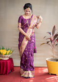 Jyoti Fashion Women's Wine Paithani Silk Zari Woven Saree with Blouse | Grocsy