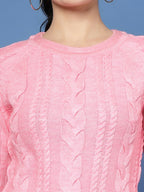 Women Pink Acrylic Self Design Winter Dress - Wool Trees | Grocsy