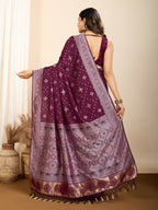 Wine Soft Silk Woven Meenakari Designer Saree - Vedanti | Grocsy