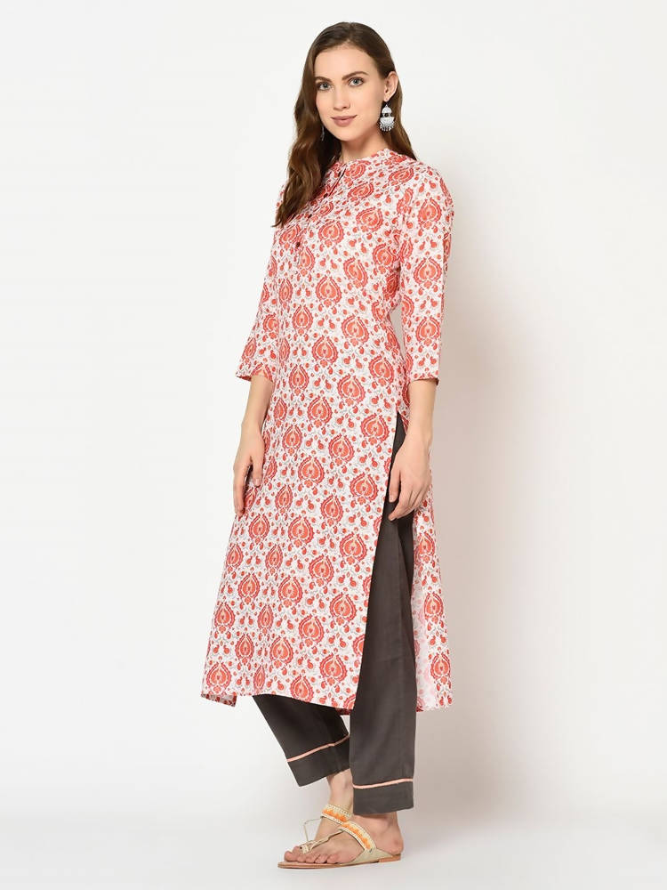 Yufta Women Red & Beige Printed Straight Kurta | Grocsy