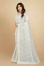 Vamsee White Georgette Designer Saree | Grocsy