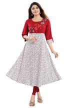 Snehal Creations Magnificent Maroon Rayon Printed Flared Long Tunic | Grocsy