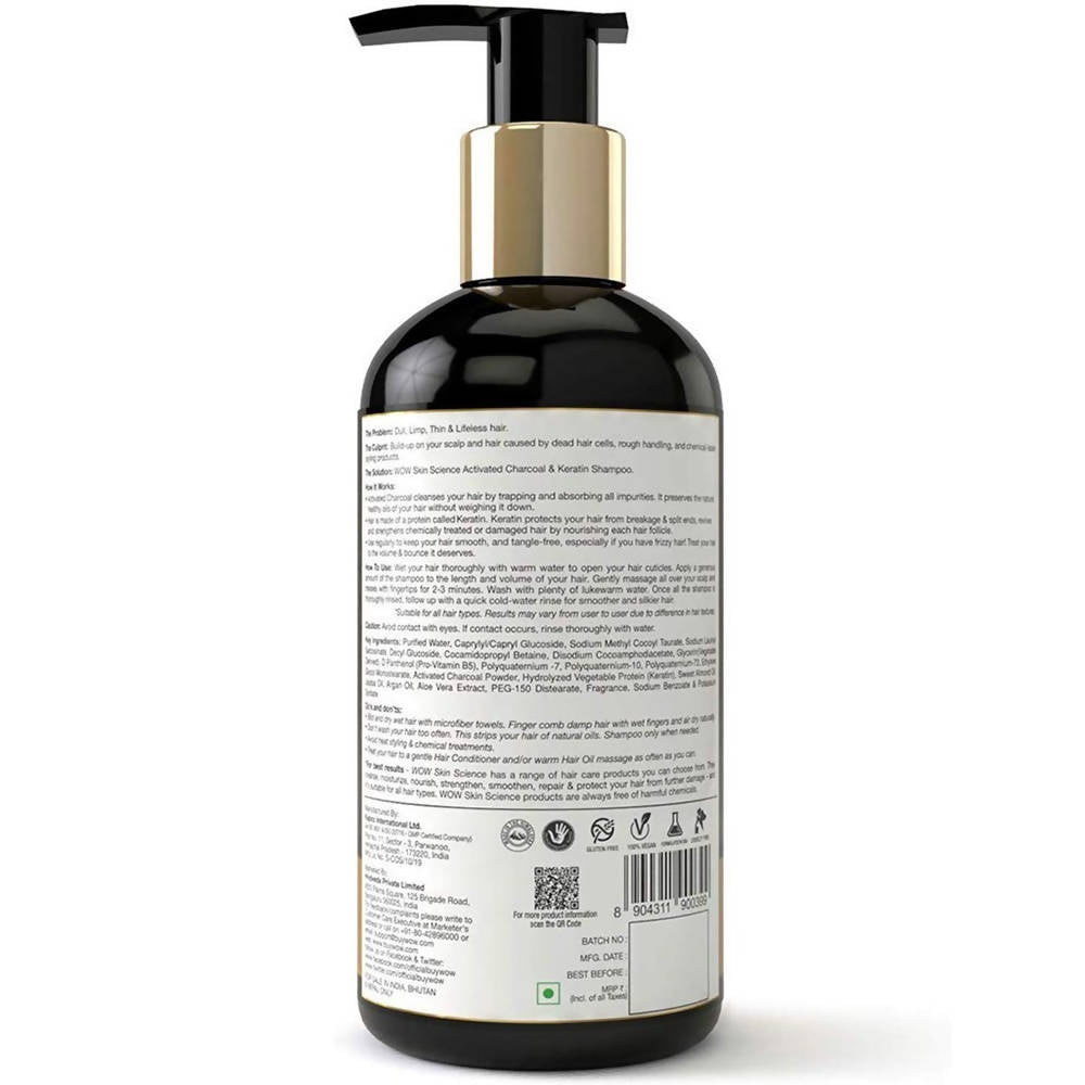Wow Skin Science Activated Charcoal & Keratin Shampoo | Grocsy
