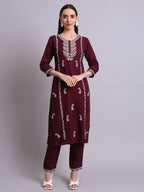 Joban Fashion Purple Cotton & Embroidery Work Kurta With Trousers Set | Grocsy