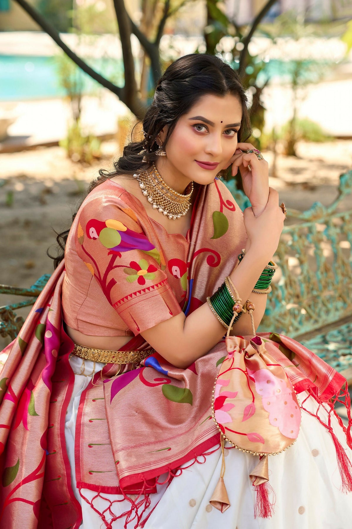 Vastranavya Perfect Classic And Contemporary Fashion Paithani Lehenga Choli - White | Grocsy