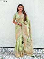 Pista Pashmina Silk Wevon Kashmiri Meenakari Designer Saree with Unstitched Blouse - Vandini | Grocsy