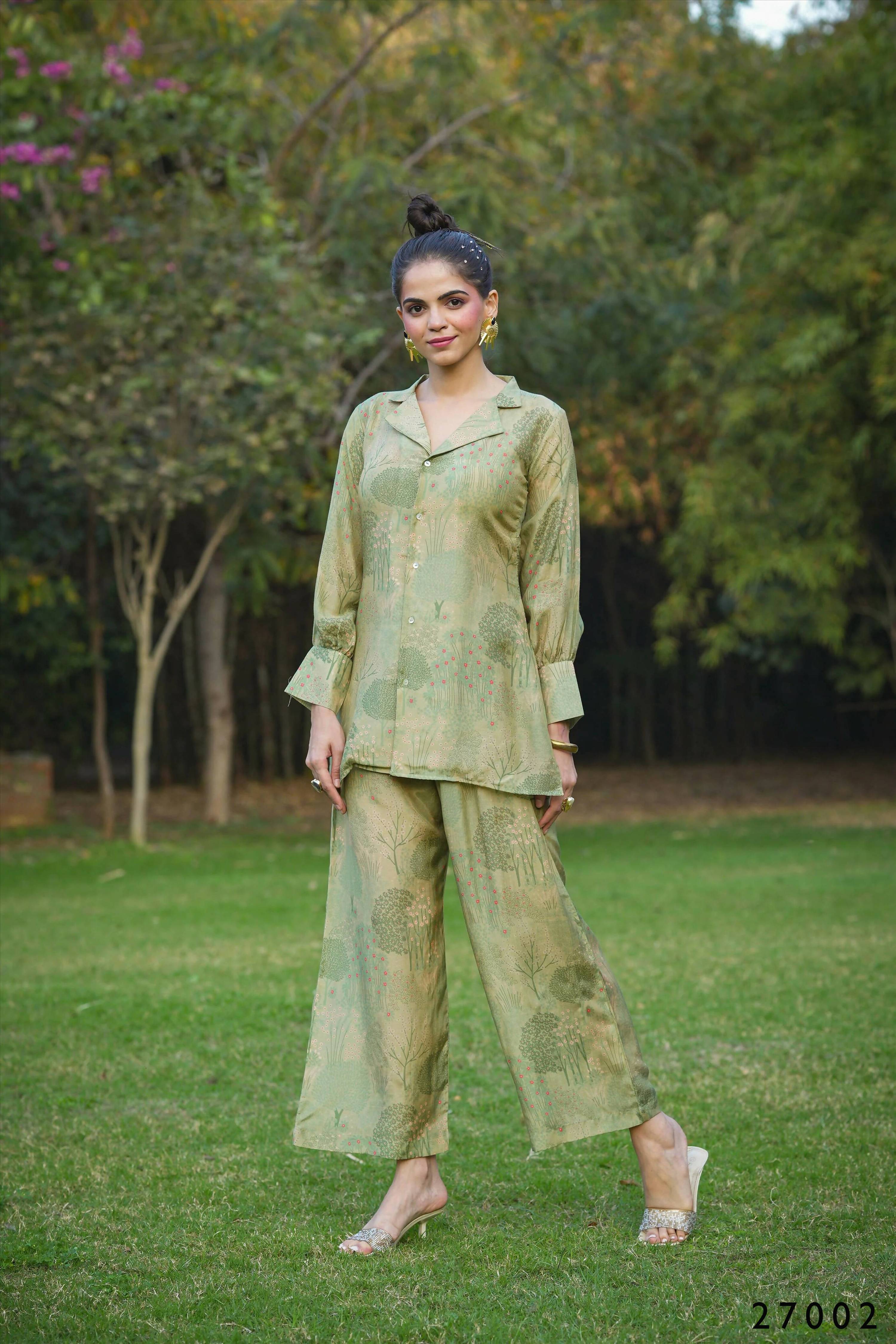 Women's Casual Fashionable Mahendi Mull Cotton co-ord set - Anya | Grocsy