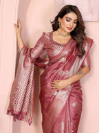 Aastha Fashion Dusty Rose Soft Organza Silk Weaving Saree | Grocsy