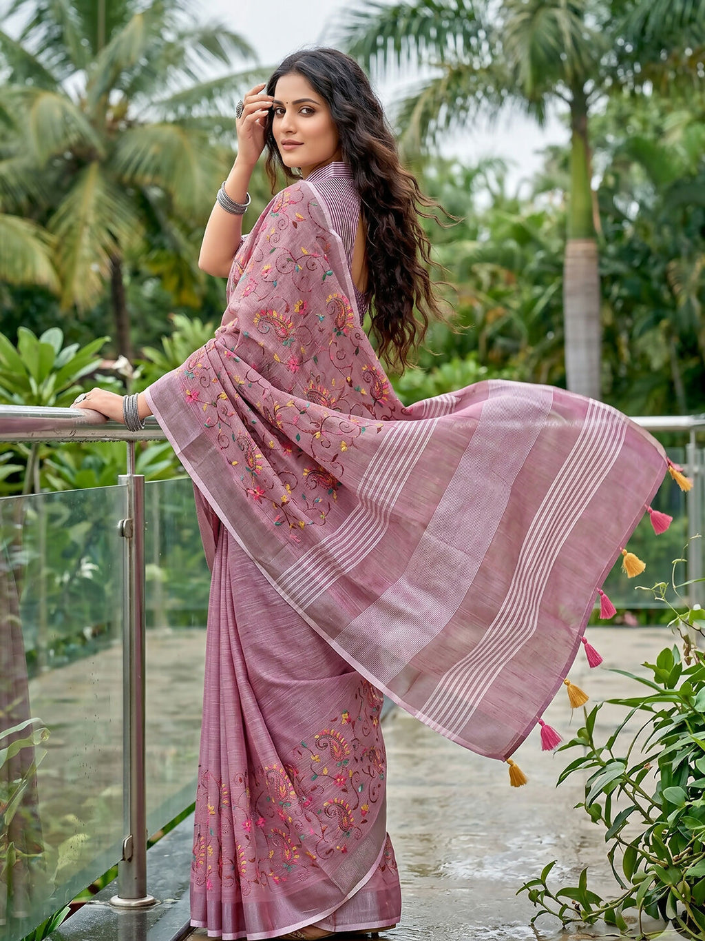 Shree Shyam Fashion Purple Linen Saree | Grocsy